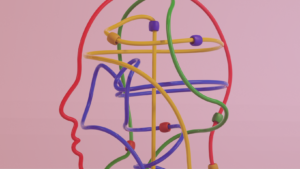 Labirinto de contas em fio em formato de cabeça, simbolizando as conexões emocionais do affective learning no aprendizado de inglês.