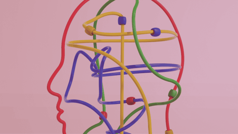 Labirinto de contas em fio em formato de cabeça, simbolizando as conexões emocionais do affective learning no aprendizado de inglês.