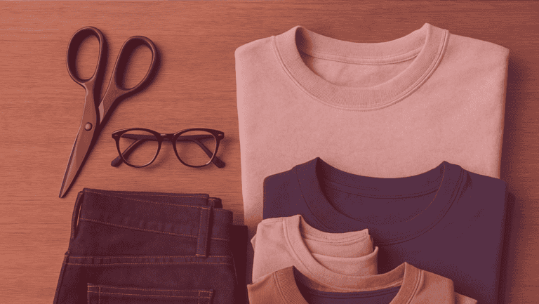 Mesa com objetos que representam palavras invariáveis no plural em inglês, como scissors, pants, glasses e clothes, usados para ilustrar vocabulário visual